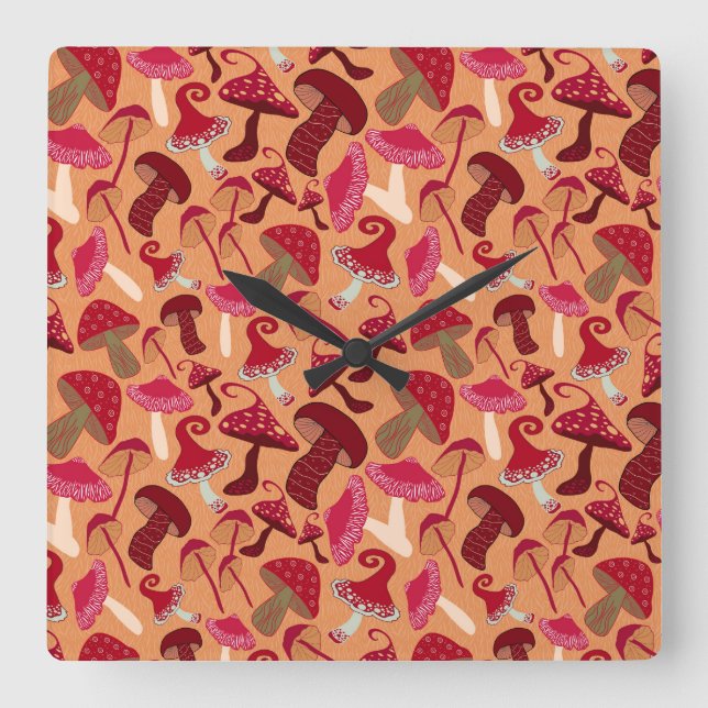 Cute Svampar Fyrkantig Klocka (Framsida)