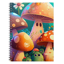 Cute svampar i den bärbara datorn Spiral i skogen Anteckningsbok