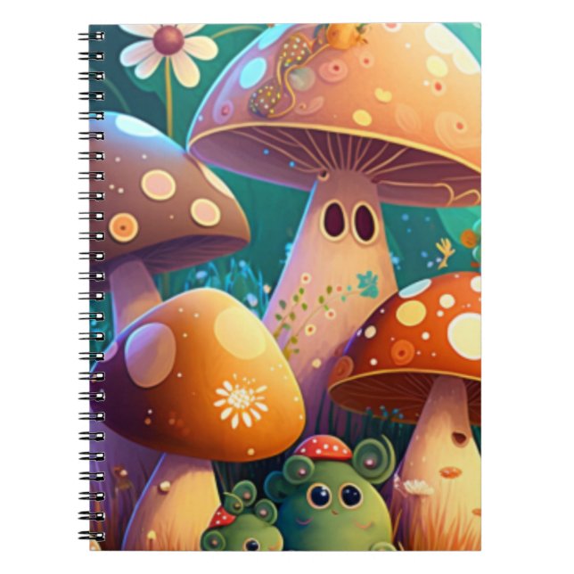 Cute svampar i den bärbara datorn Spiral i skogen Anteckningsbok (Framsidan)
