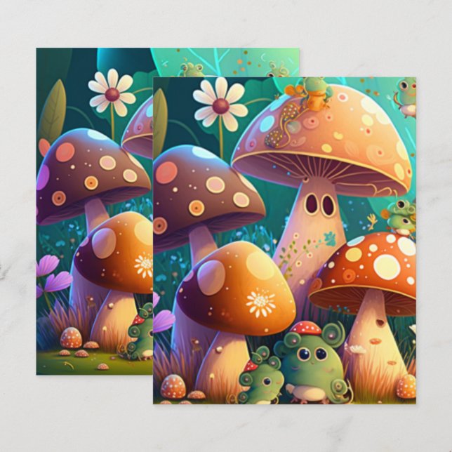 Cute svampar i skogen (Fram/baksida)