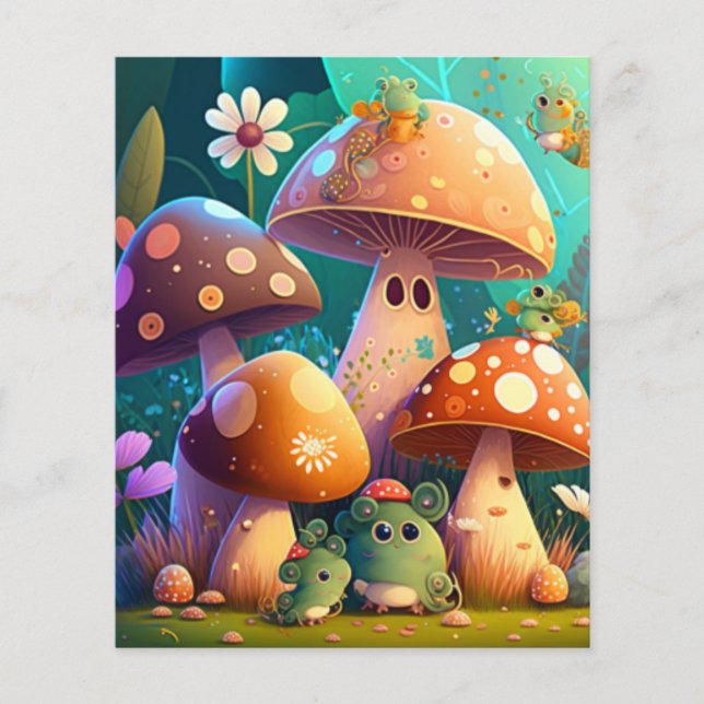 Cute svampar och blommor kryp grönt Papprare Lakan (Framsida)