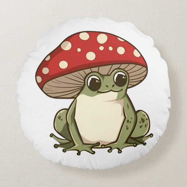 Cute svampgroda rund kudde (Framsidan)