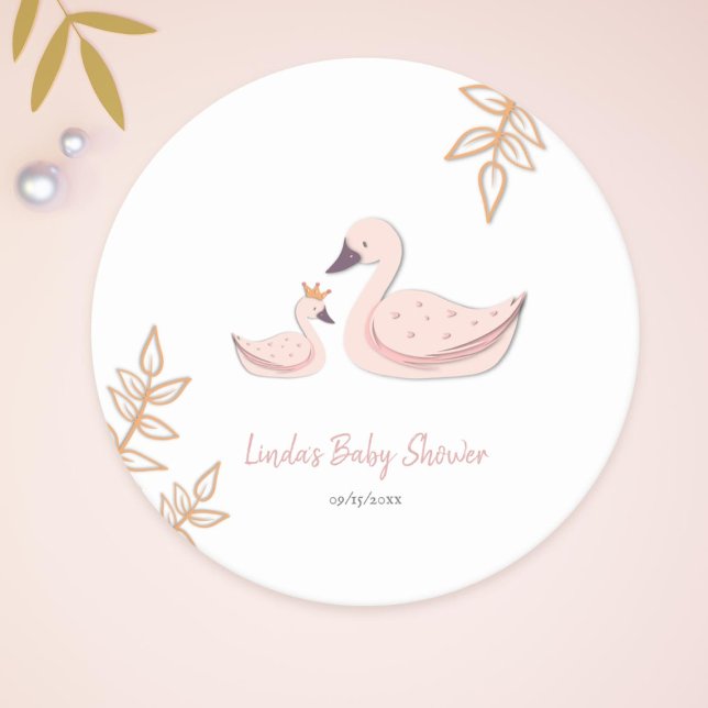 Cute Svan Baby Shower Underlägg Papper Rund (Skapare uppladdad)