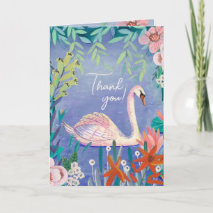 Cute Svan Bird Elegant Blue & Rosa Baby Shower Tack Kort