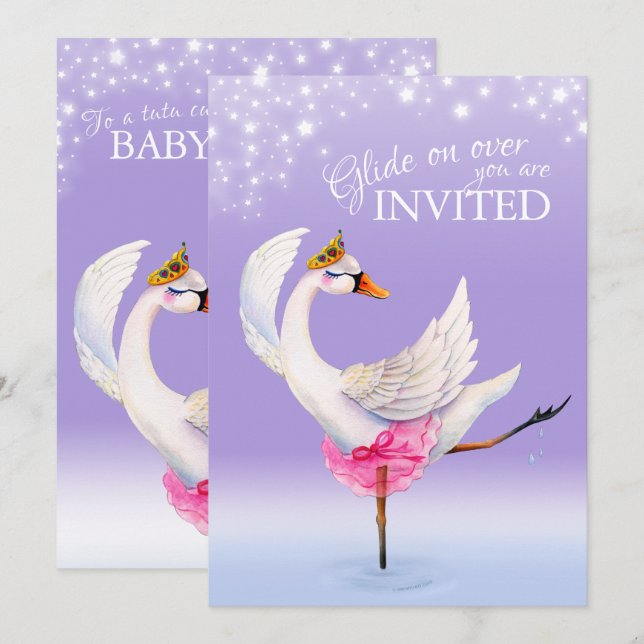 Cute svan på sjö-babyduschinbjudningar till inbjudningar (Fram/baksida)