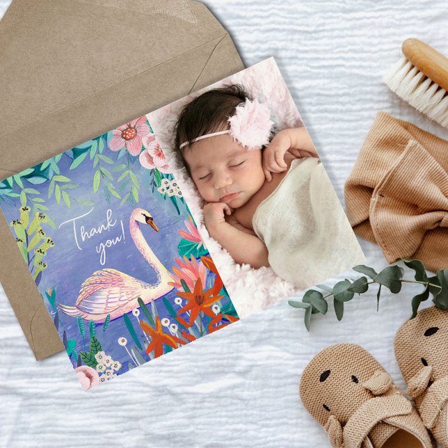 Cute Svan Princess Blommigt Tack Vykort (Skapare uppladdad)