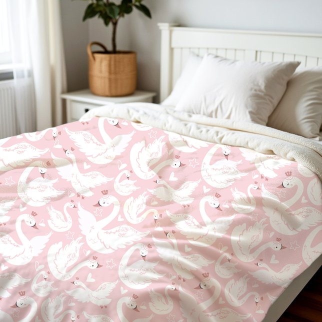 Cute Svan Princess Modern Elegant Rosa Girl Fleecefilt (Cute Swan Princess Modern Elegant Pink Girl Fleece Blanket)