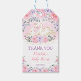 Cute Svan Princess Rosa Lila Blommigt Baby Shower Presentetikett