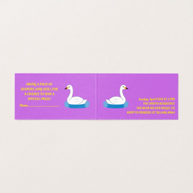 Cute Svan Theme Girl Baby Shower Kort (Insida ovikt)