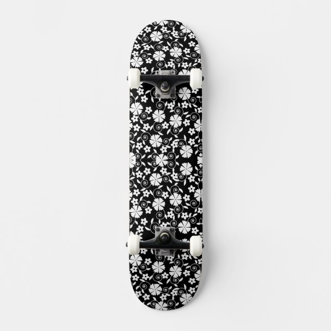 Cute svart vit blommönster LifeProof iPhone  Mini Skateboard Bräda 18,5 Cm (Framsida)