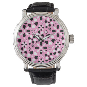 Cute svart vita blommor armbandsur