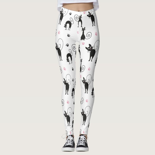 Cute svarta katter-balkar leggings (Framsida)