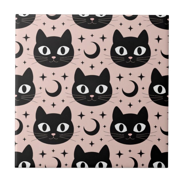 Cute Svarta katter & Celestial Halloween Kakelplatta (Framsidan)