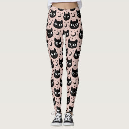 Cute Svarta katter & Celestial Halloween Leggings