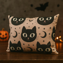 Cute Svarta katter & Celestial Halloween Lumbarkudde