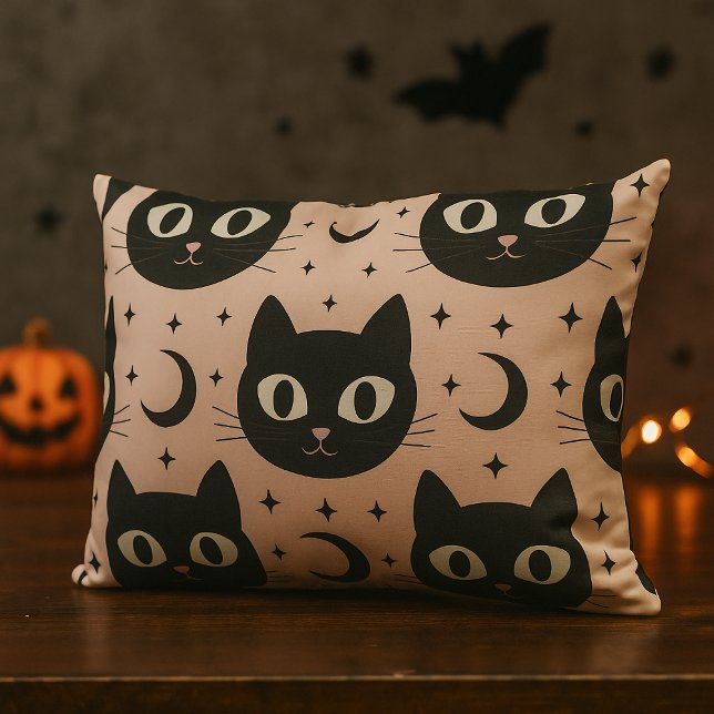 Cute Svarta katter & Celestial Halloween Lumbarkudde (Skapare uppladdad)