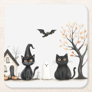 Cute Svarta katter Halloween fest Underlägg Papper Kvadrat