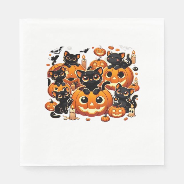 Cute Svarta katter i Pumpkins Halloween Night Artw Pappersservett (Framsidan)