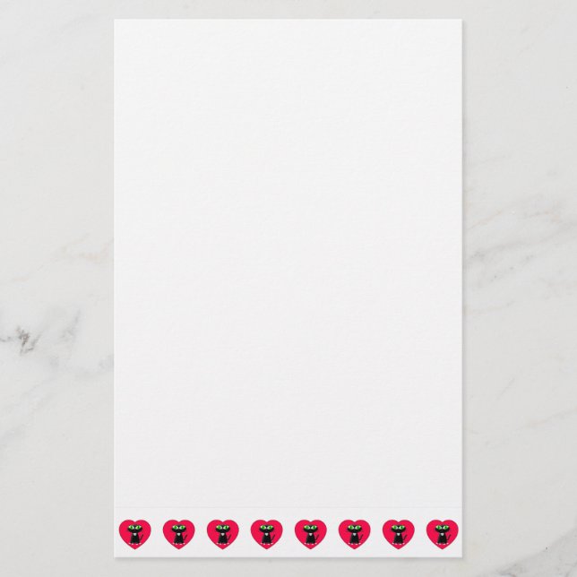 Cute Svarta katter i röda hjärtan Brevpapper (Framsida)