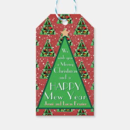 Cute Svarta katter i Sweaters Julgran Red Presentetikett