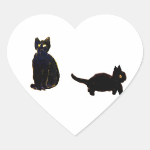 Cute Svarta katter Kattunge Hjärtformat Klistermärke