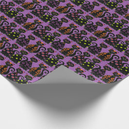 Cute Svarta katter Lila Whimsical Halloween Mönste Presentpapper