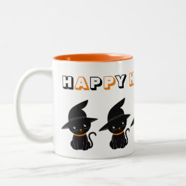 Cute Svarta katter med Witch Hats Happy halloween Två-Tonad Mugg