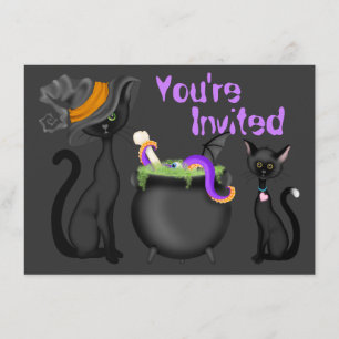 Cute Svarta katter och Cauldron Halloween Baby Sho Inbjudningar