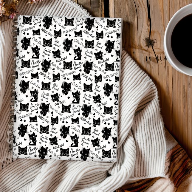 Cute Svarta katter och Ord Mönster Anteckningsbok (Cute Black Cats and Sayings with Hearts Pattern for Cat Lovers and Halloween Notebook)