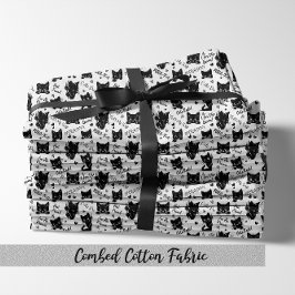Cute Svarta katter och Ord Mönster Tyg