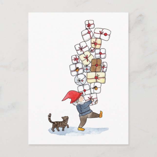 Cute Svenskt tomten jul, vattenfärg Helg Vykort (Framsida)