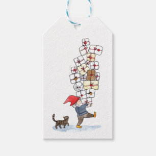 Cute Svenskt tomten jul, vattenfärg Presentetikett