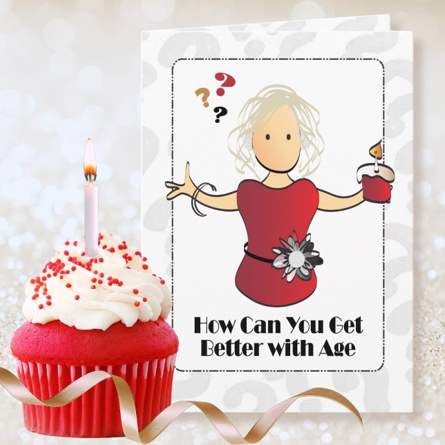 Cute Sweet 80 Birthday Female Tecknad Humous Kort (Skapare uppladdad)