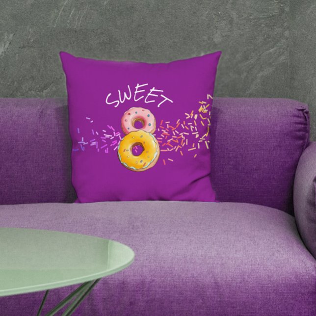 Cute Sweet 8 Lila Birthday Donut och Photo Kudde (Skapare uppladdad)
