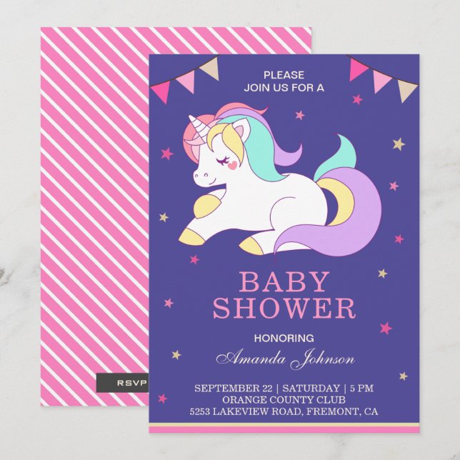 Cute Sweet Adworthy Unicorn Baby Shower-inbjudan Inbjudningar (Fram/baksida)