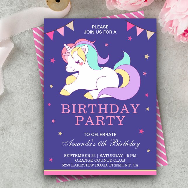 Cute Sweet Adworthy Unicorn Birthday-inbjudan Inbjudningar (Skapare uppladdad)