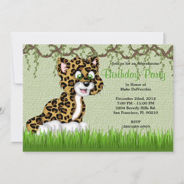 CUTE Sweet Baby Cheetah Vines Jungle Birthday Inbjudningar (Framsida)