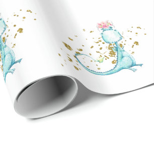 *~* Cute Sweet Blue Dragon Dinosaurs Flowers Presentpapper