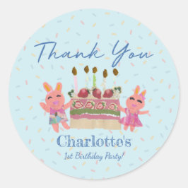 Cute Sweet Bunnies Blue Födelsedagsfest Tack Runt Klistermärke