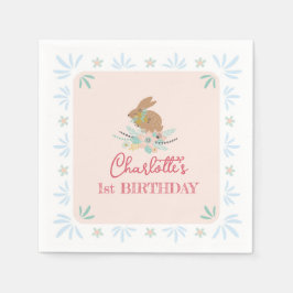 Cute Sweet Bunny Rabbit Animal 1:a födelsedagen Pa Pappersservett