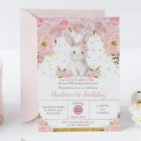 Cute Sweet Bunny Rabbit Rosa 1:a 2:a födelsedag