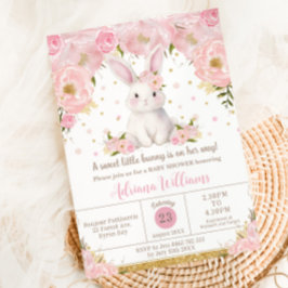 Cute Sweet Bunny Rabbit Rosa Blommigt Baby Shower Inbjudningar