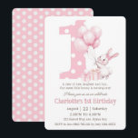 Cute Sweet Bunny Rabbit Rosa Dots 1:a födelsedagen Inbjudningar<br><div class="desc">Anpassa den här söta kaninen på 1:a födelsedag med din egen formulering enkelt och snabbt. Klicka bara på Redigera med Design Verktyg om du vill redigera text, text, teckensnitt stil, storlekt teckensnitt, teckensnitt färg, lägga till mer text, flytta eller ta bort bilder. Med en söt kanin med en ballongbukett, en...</div>