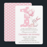 Cute Sweet Bunny Rabbit Rosa Dots 1:a födelsedagen Inbjudningar<br><div class="desc">Anpassa den här söta kaninen på 1:a födelsedag med din egen formulering enkelt och snabbt. Klicka bara på Redigera med Design Verktyg om du vill redigera text, text, teckensnitt stil, storlekt teckensnitt, teckensnitt färg, lägga till mer text, flytta eller ta bort bilder. Med en söt kanin med en ballongbukett, en...</div>