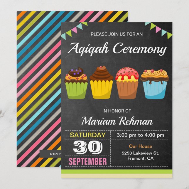 Cute Sweet Cupkaka Aqeqah | Aqiqah Ceremony Inbjudningar (Fram/baksida)