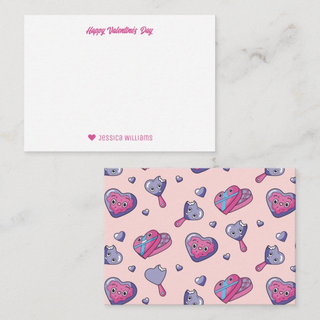 Cute Sweet Dessert Mönster Rosa Valentine Day Anteckningskort (Fram/baksida)