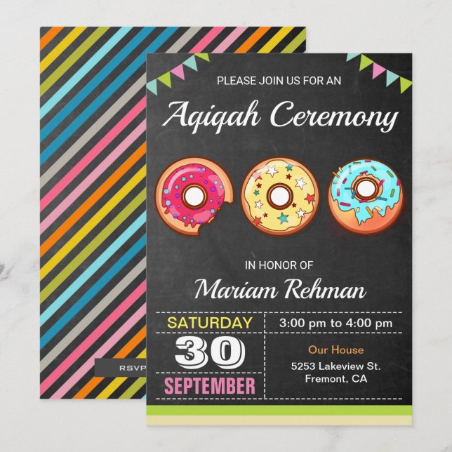 Cute Sweet Donut Aqeeqah | Aqiqah Ceremony Inbjudningar (Fram/baksida)