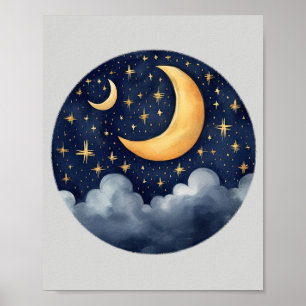 Cute Sweet Dreams Måne Stars Clouds Nursery Decor Poster