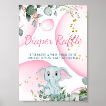 Cute Sweet Elephant Eucalyptus Rosa Diaper Raffle