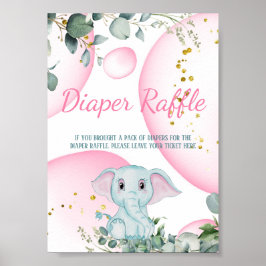 Cute Sweet Elephant Eucalyptus Rosa Diaper Raffle Poster
